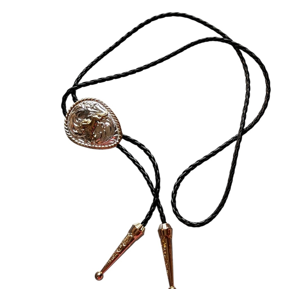 Vintage Western Style Bolo Tie with Silver and Gold Accents Galloping Horse